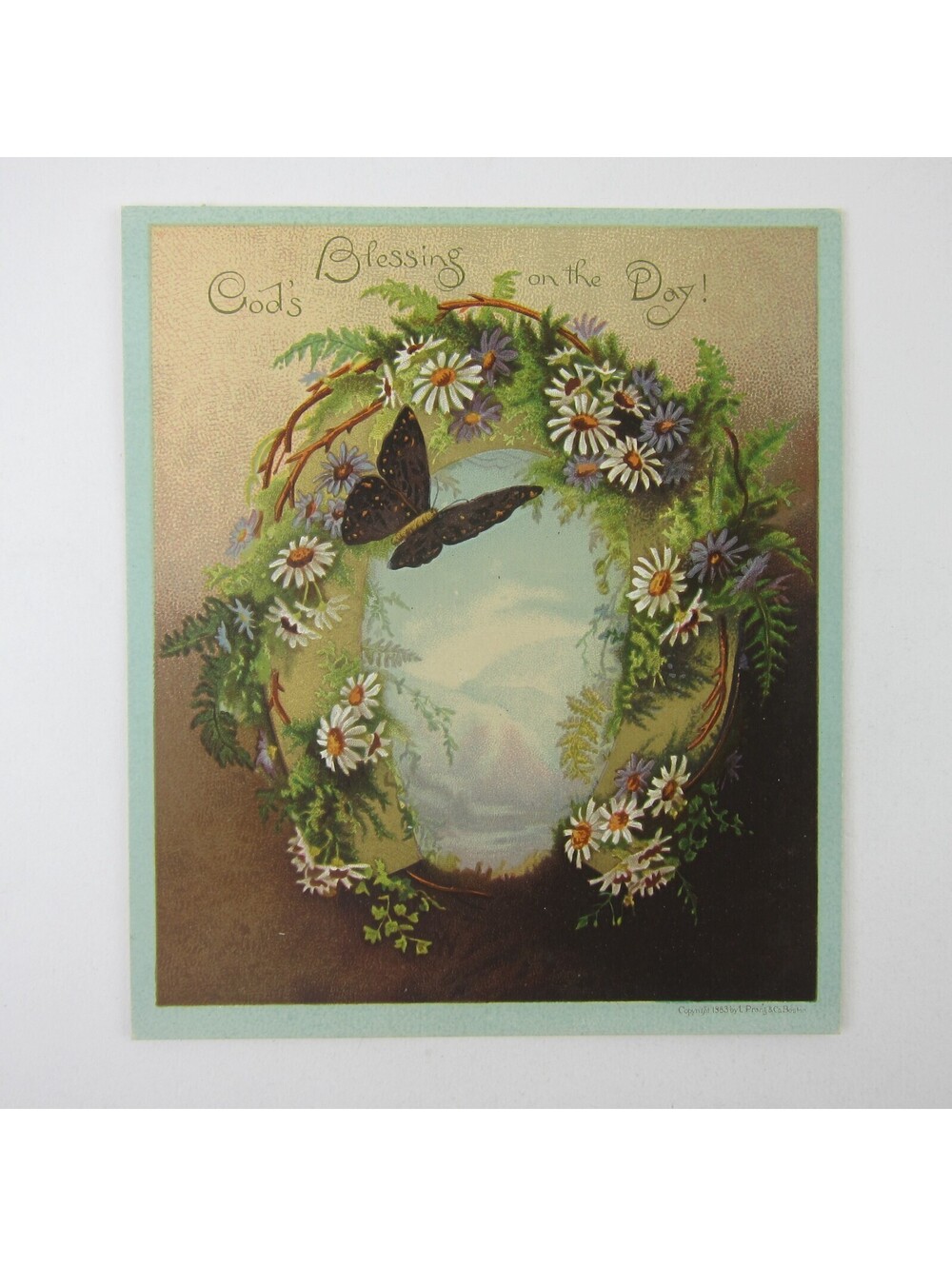 Victorian Greeting Card Purple White Daisy Flowers Butterfly Birds Antique 1883